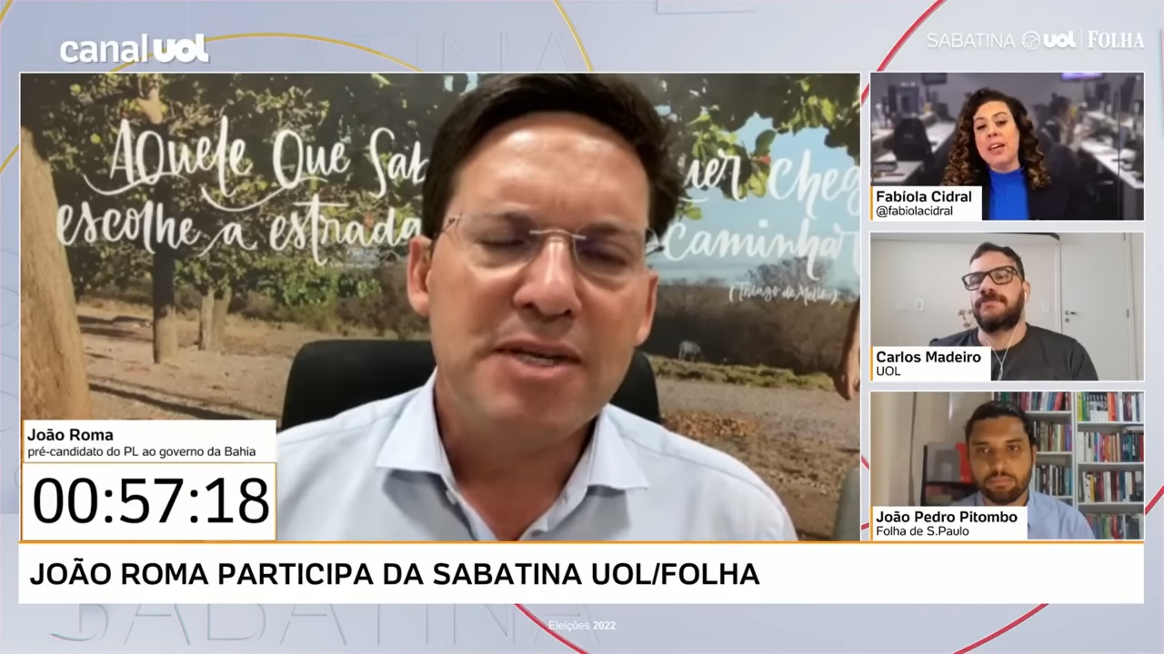 You are currently viewing Eleição 2022 –  Roma critica Neto e Rui Costa durante sabatina da Folha/UOL